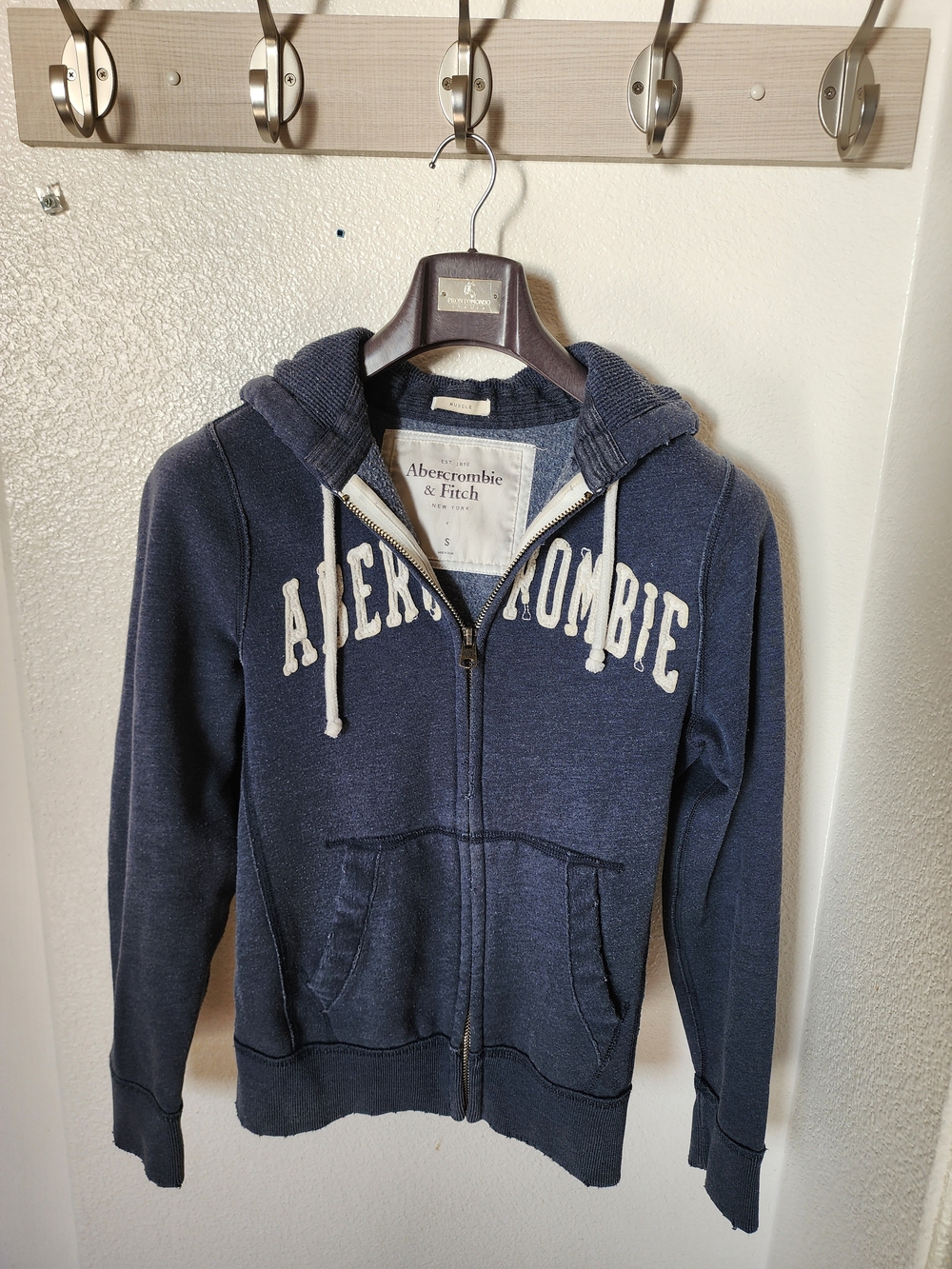Abercrombie & Fitch Vintage Y2K Muscle Fit Zip Hoodie Navy S